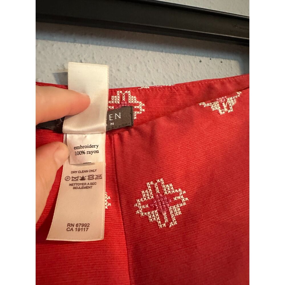 Sigrid Olsen Silk Ramie Pants 16 Coral Pink Embroidered Straight Leg Lined - Picture 5 of 7